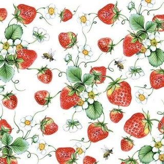 papieren lunch servetten - Strawberries All Over White - Aardbeien - Ambiente