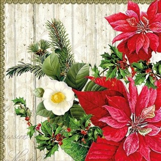 1 Pack Paper Lunch Napkins - Poinsettia On Wood - Ambiente