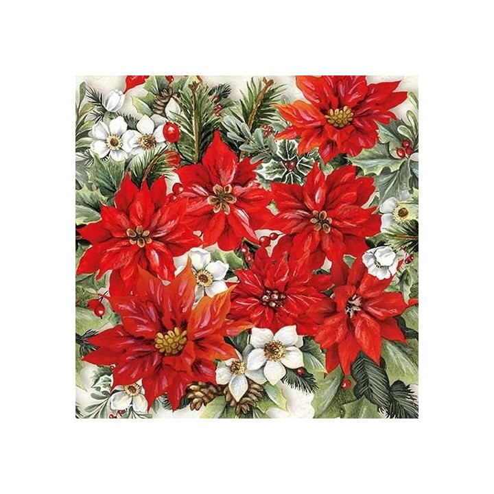 1 Pack Paper Lunch Napkins - Poinsettia All Over - Ambiente