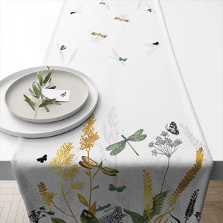 Cotton table runner - Ornamental flowers white - Ambiente