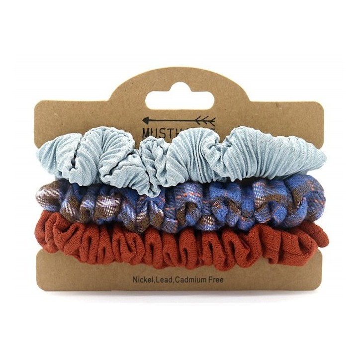 Hair Tie - Scrunchies - Blue, Blue Check and Brown
