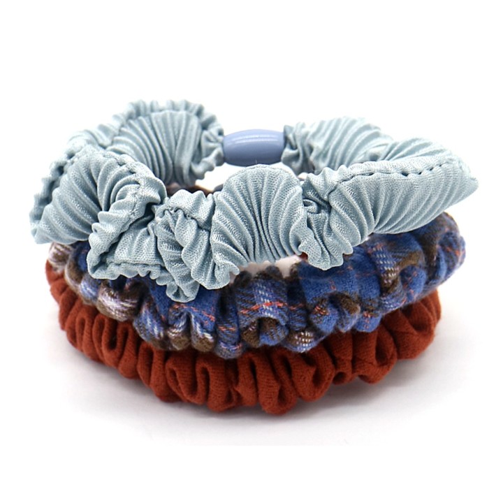 Hair Tie - Scrunchies - Blue, Blue Check and Brown