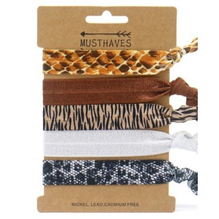 Ibiza Haarelastiek - Armband - Luipaard - Slang - Zebra - 5 Haarelastieken