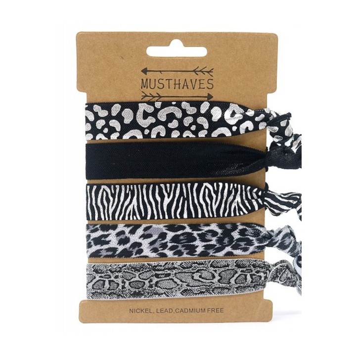Ibiza Hair Tie - Bracelet - Animal Print - Silver - Black - 5 Hair Ties