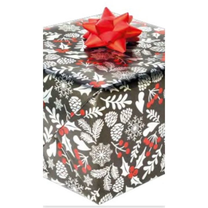 Cadeaupapier - Kerst - Zwart - Wit - 70cm breed