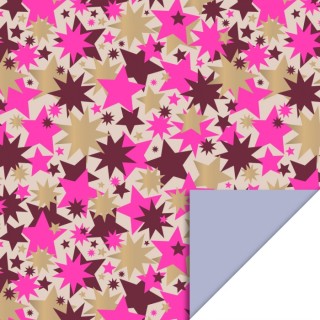 Wrapping paper - Big Stars Gold Beet Red/Fluor Pink - Misty Blue - 70cm wide