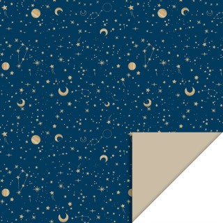 Cadeaupapier - Galaxy Midnight Blue Gold Foil - 70cm - House of products - maan - sterren