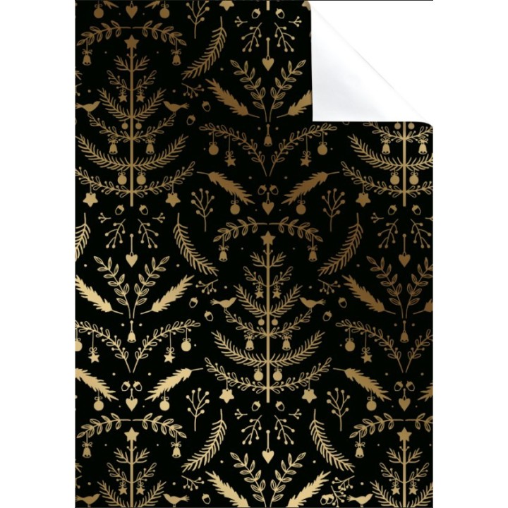 cadeaupapier - Baku - 30 cm breed - Kerst - Zwart - Goud