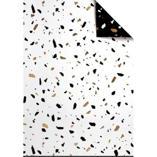 wrapping paper - Terrazzo Gold - 30 cm wide - Christmas - Black - Gold - White