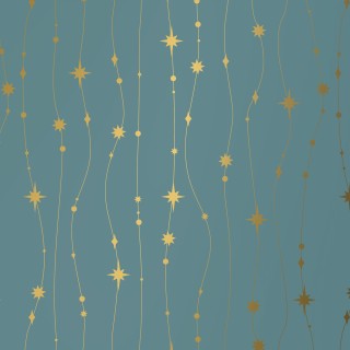 cadeaupapier 30cm breed - Stars are falling - Petrol - Gold - Kerst