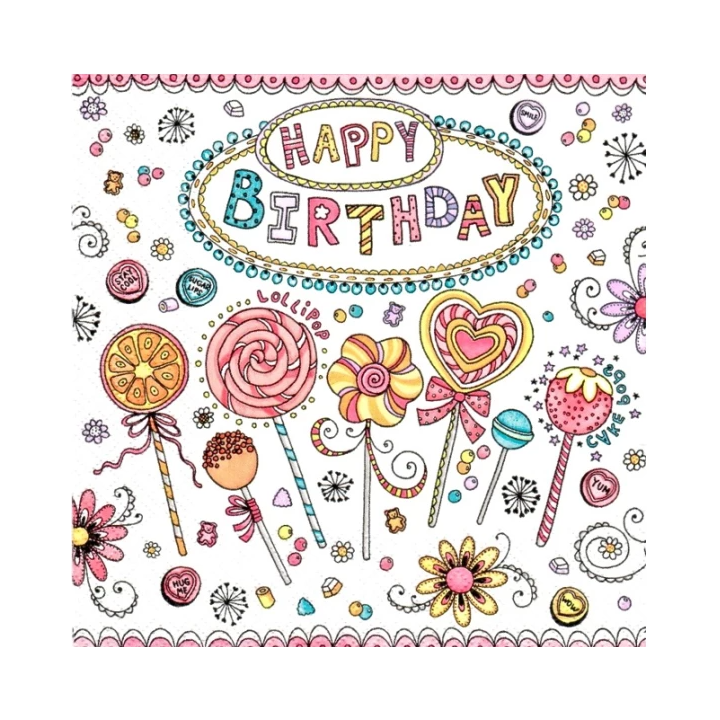 1 Pakje papieren lunch servetten - Happy birthday - Daisy - Verjaardag