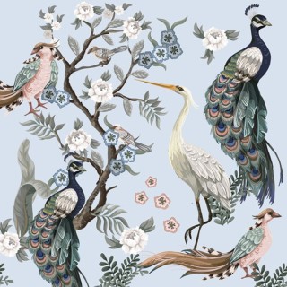 1 Pack Paper lunch napkins - Peacocks and Heron in Garden on Blue - Daisy