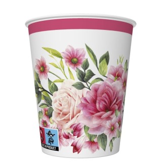 Paper cups - Rose twigs with leaves and flowers