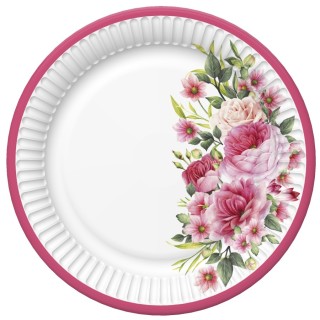 Paper plates - Rose twigs with leaves and flowers