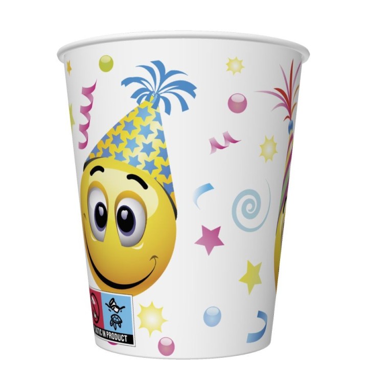 Paper cups - Smile icons and balloons