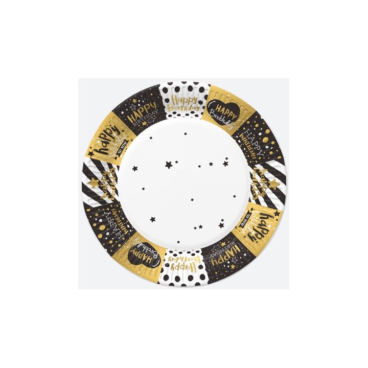 Paper plates - Golden Happy Birthday