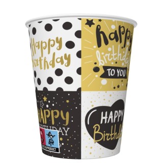 Paper cups - Golden Happy Birthday - Maki