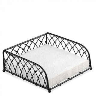 Lunch Servettenhouder - 18x18x7cm - Geknoopt - Zwart - Metaal