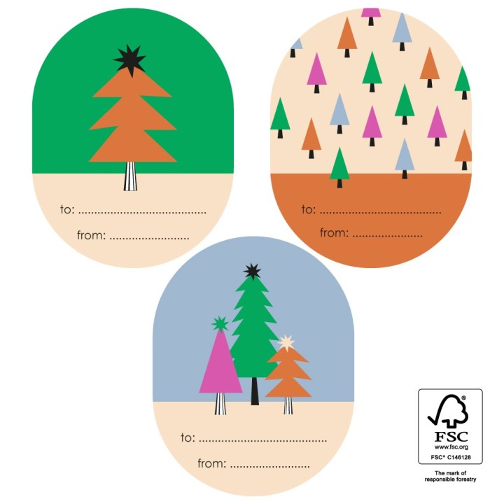 HOP - Kerst Cadeaustickers - Multi - Graphic Tree