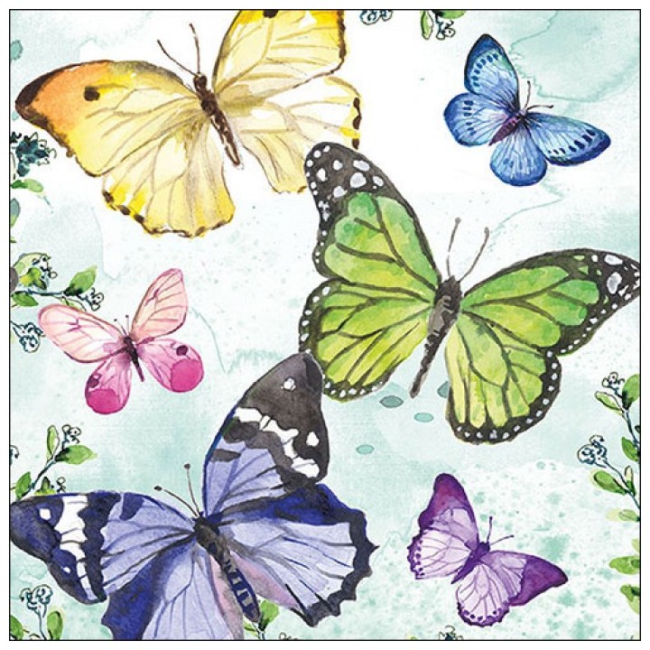 Lunch Napkins - Fluttering butterflies aqua