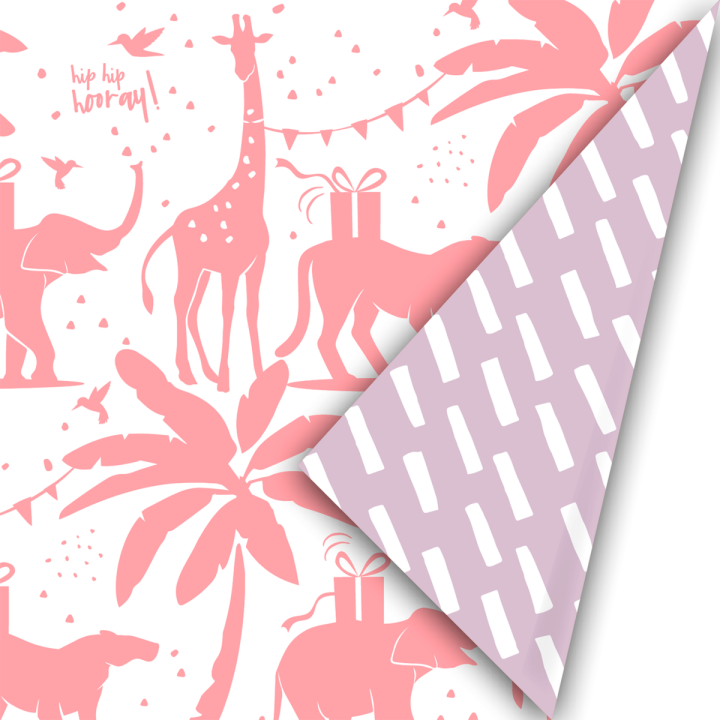 Cadeaupapier - Roze - Lila - Tropical Party - 50x300 cm