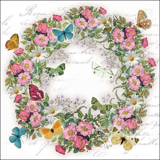 papieren lunch servetten - Wreath of Flowers - Bloemen - Bloemenkrans - Vlinders - Ambiente