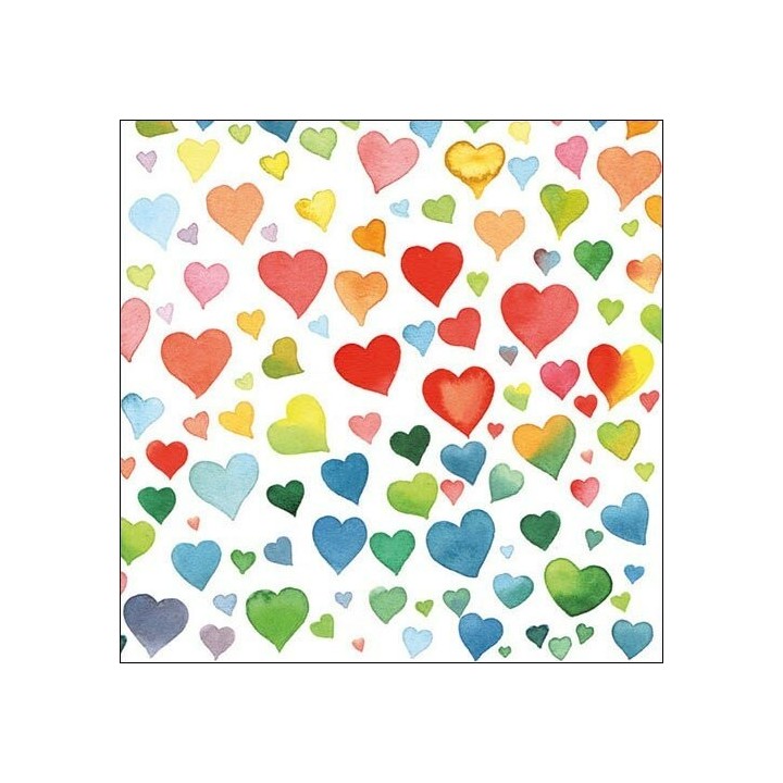 Papieren Lunch Servetten - Colourful Hearts Mix - harten - Valentijn - Huwelijk - Ambiente