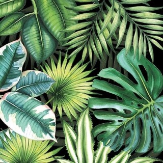 1 Pakje papieren lunch servetten - Tropical Leaves Black - Ambiente