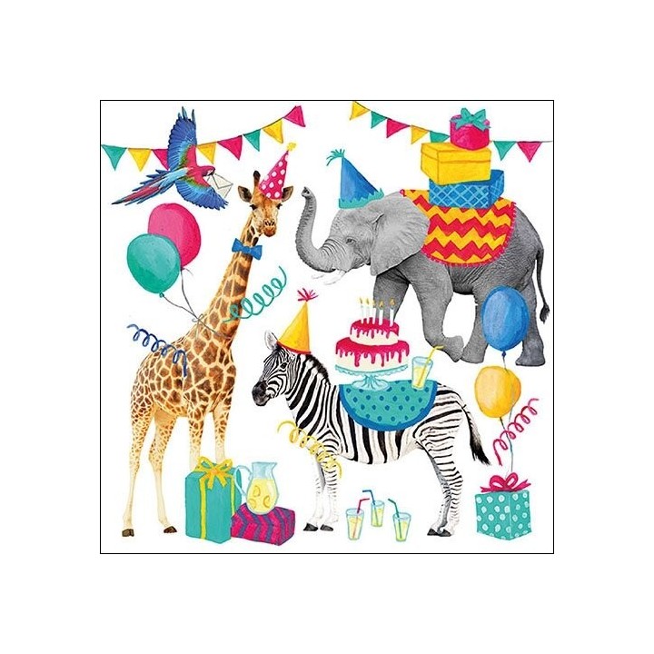 1 Pakje papieren lunch servetten - Animal Birthday White - Ambiente