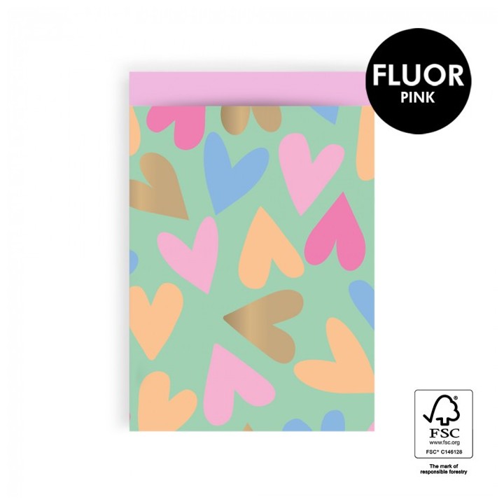 Gift bag 17x25cm wide - Big Hearts Mint - Pink