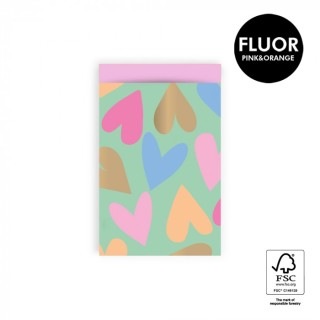 Gift bag 12x19cm wide - Big Hearts Mint - Pink