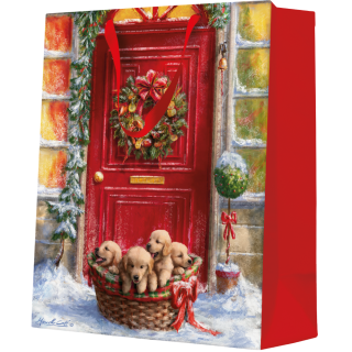 Gift bag - Basket with puppies - Medium - 20x20x10cm | Geschenkenlaantje