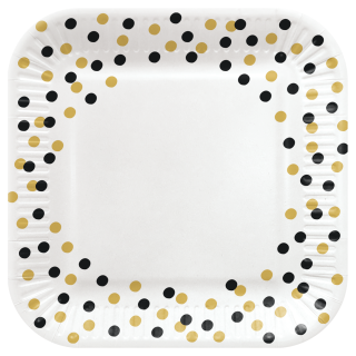 PAW - Papieren bordjes - 23 cm - Square - Confetti Gold-black