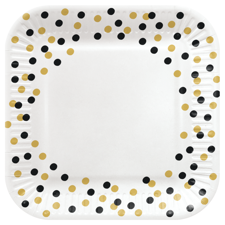 PAW - Papieren bordjes - 23 cm - Square - Confetti Gold-black