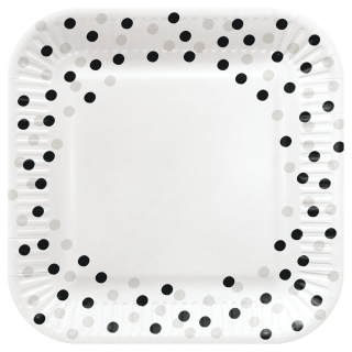 PAW - Papieren bordjes - 23 cm - Square - Confetti Silver-Black