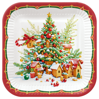 PAW - Papieren bordjes - 23 cm - Square - Cute Santa Claus