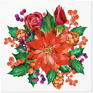 PAW - Cocktail Napkins - Poinsettia With Cones