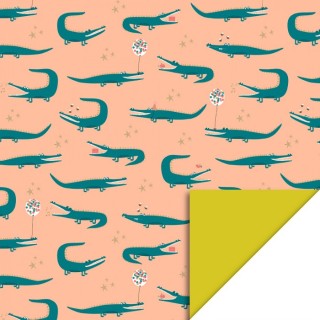 Cadeaupapier - Crocodile Peach - Yellow - 30 cm breed - Krokodil - Perzik - Geel
