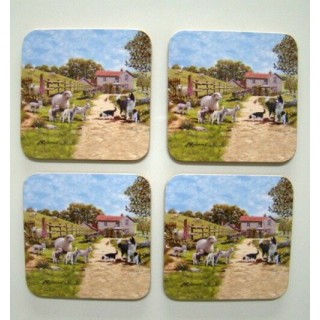 4 Luxe onderzetters - Schaap en collie - Kurk/kunststof