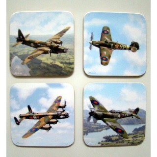 4 Mooie onderzetters - Gevechtsvliegtuigen - Kurk/kunststof