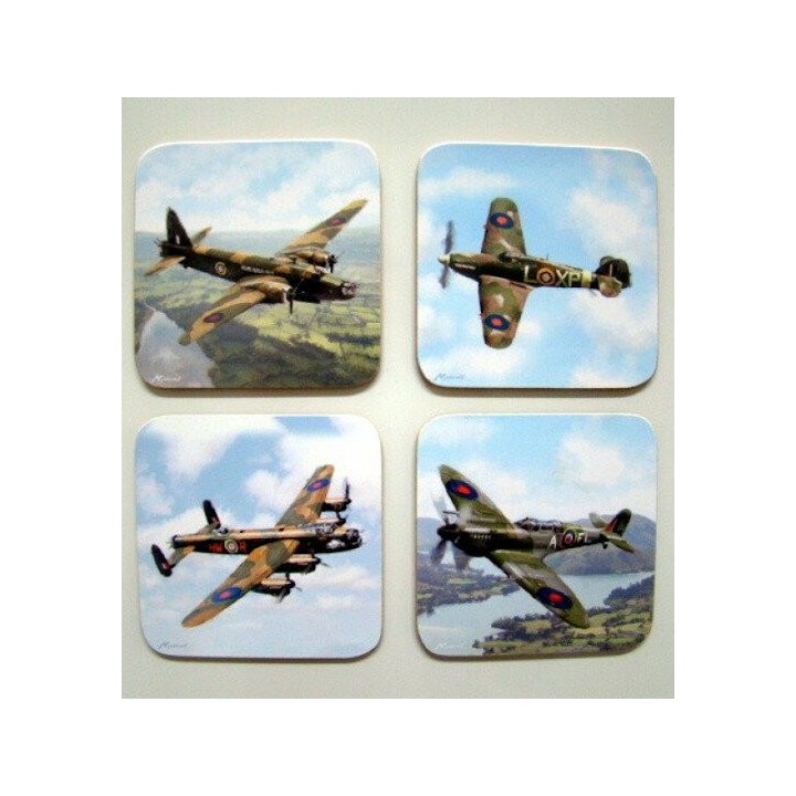 4 Mooie onderzetters - Gevechtsvliegtuigen - Kurk/kunststof
