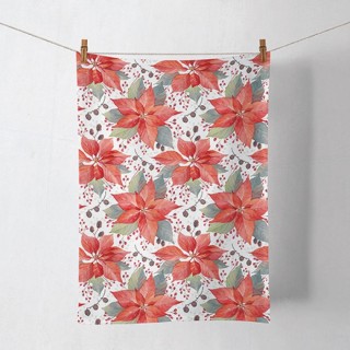 Poinsettia And Berries - Tea Towel - Christmas